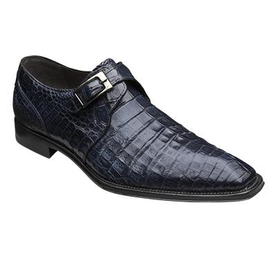 Mezlan Gables Crocodile Monk Strap Shoes Blue