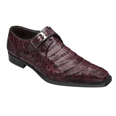 Mezlan Gables Crocodile Monk Strap Shoes Burgundy