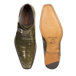 Mezlan Gables Crocodile Monk Strap Shoes Olive