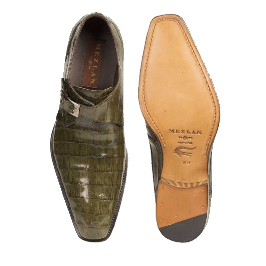 Mezlan Gables Crocodile Monk Strap Shoes Olive