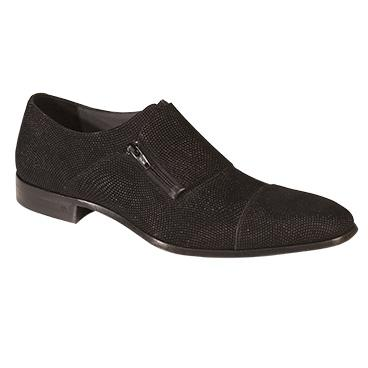 Mezlan Gasparo Glass Beaded Zipper Monk Strap Shoes Black