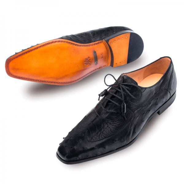 Mezlan Getty Ostrich Oxford Shoes Black