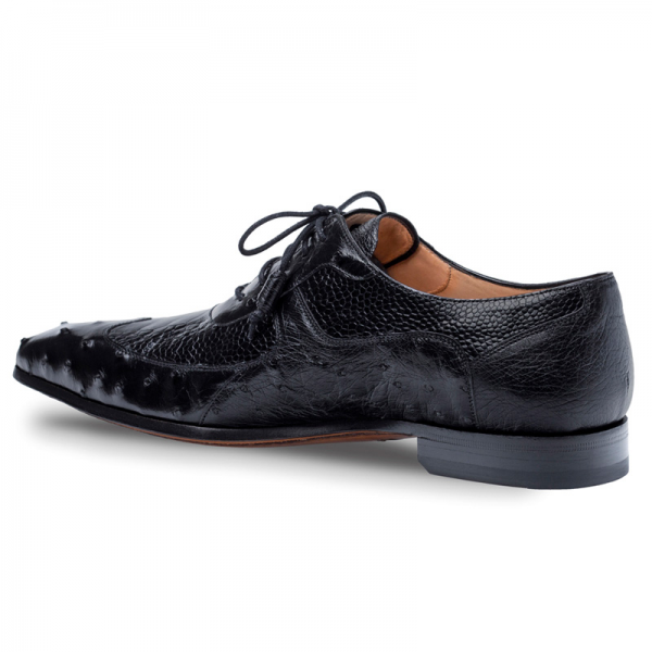 Mezlan Getty Ostrich Oxford Shoes Black