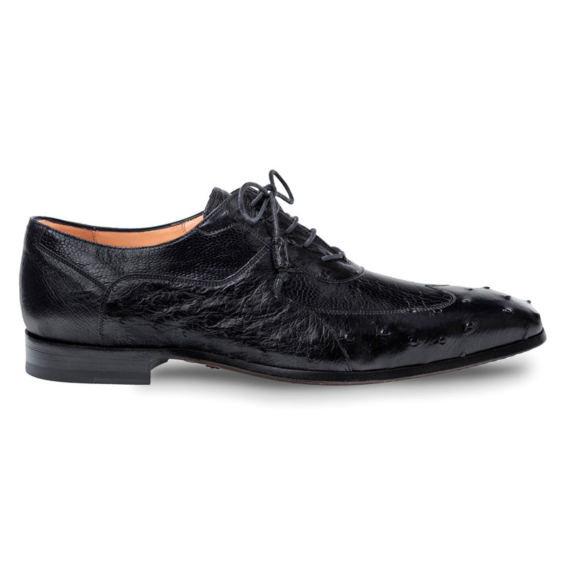 Mezlan Getty Ostrich Oxford Shoes Black