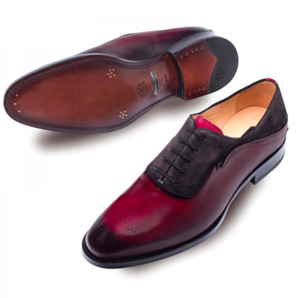 Mezlan Hanks Calfskin Suede Oxford Shoes Burgundy / Grey
