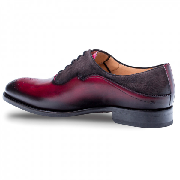 Mezlan Hanks Calfskin Suede Oxford Shoes Burgundy / Grey