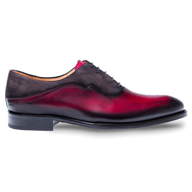 Mezlan Hanks Calfskin Suede Oxford Shoes Burgundy / Grey