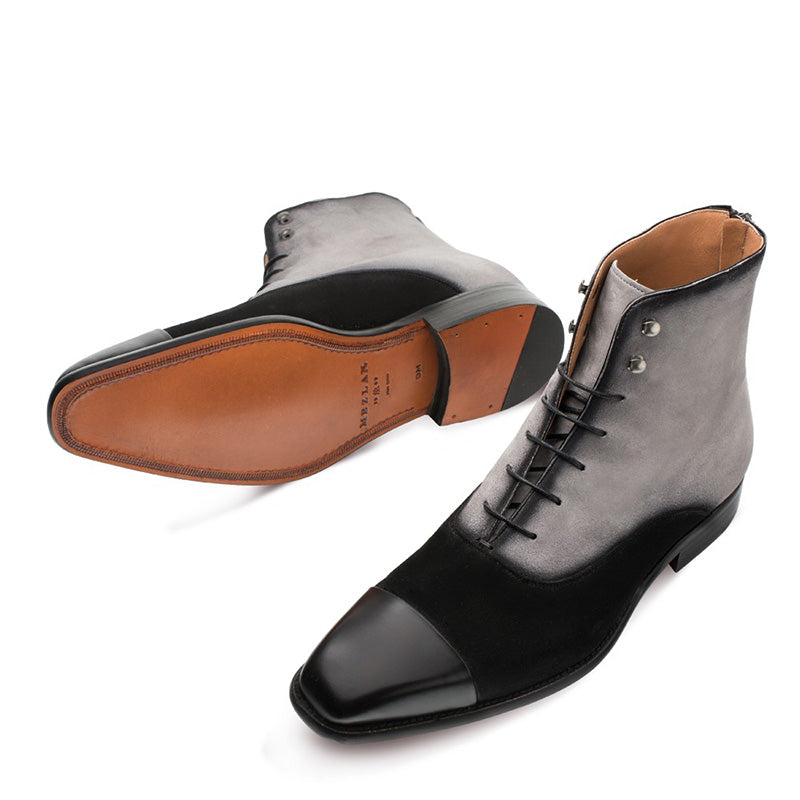 Mezlan Harlem Calfskin Suede Lace-up Boots Black Grey