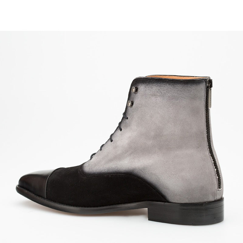 Mezlan Harlem Calfskin Suede Lace-up Boots Black Grey