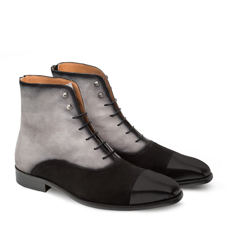 Mezlan Harlem Calfskin Suede Lace-up Boots Black Grey