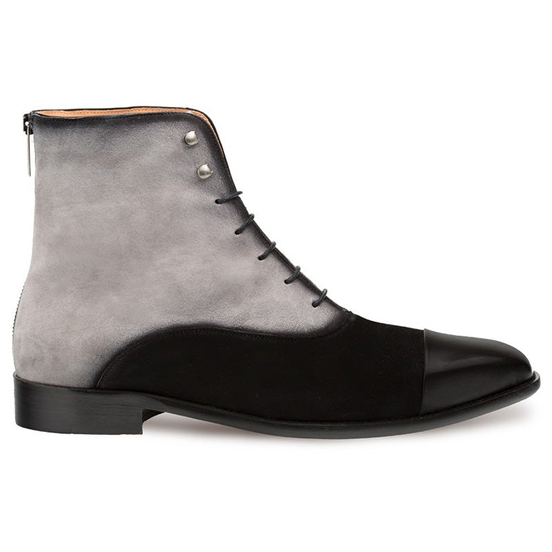 Mezlan Harlem Calfskin Suede Lace-up Boots Black Grey