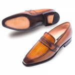 Mezlan Hess Calfskin Lizard Loafers Honey