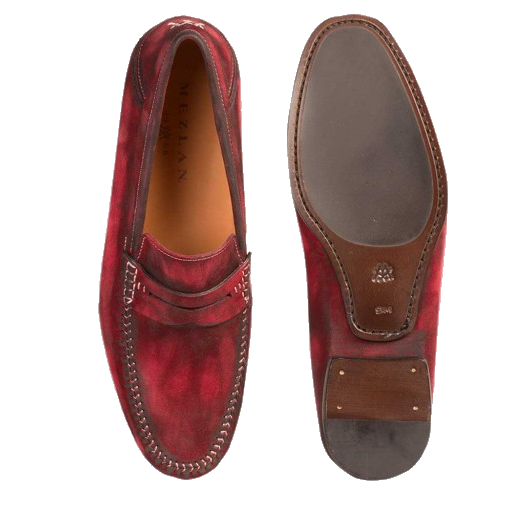Mezlan Horner Vintage Suede Penny Loafers Red