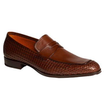 Mezlan Hurtado Textured Calfskin Penny Loafers Cognac