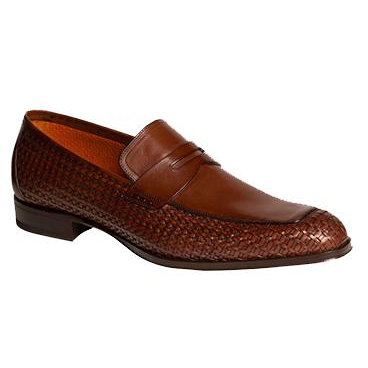 Mezlan Hurtado Textured Calfskin Penny Loafers Cognac