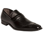 Mezlan Irabu II Lizard & Deerskin Strap Loafers Black