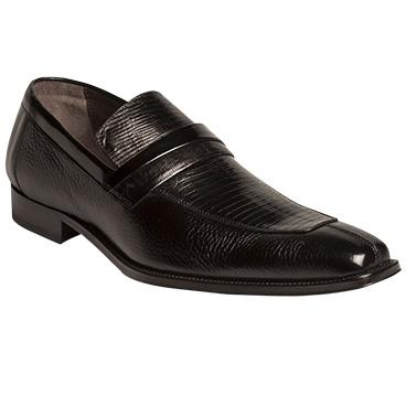 Mezlan Irabu II Lizard & Deerskin Strap Loafers Black