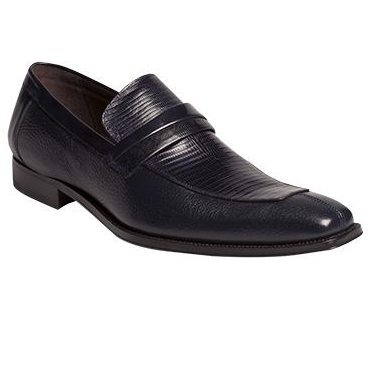 Mezlan Irabu II Lizard & Deerskin Strap Loafers Blue