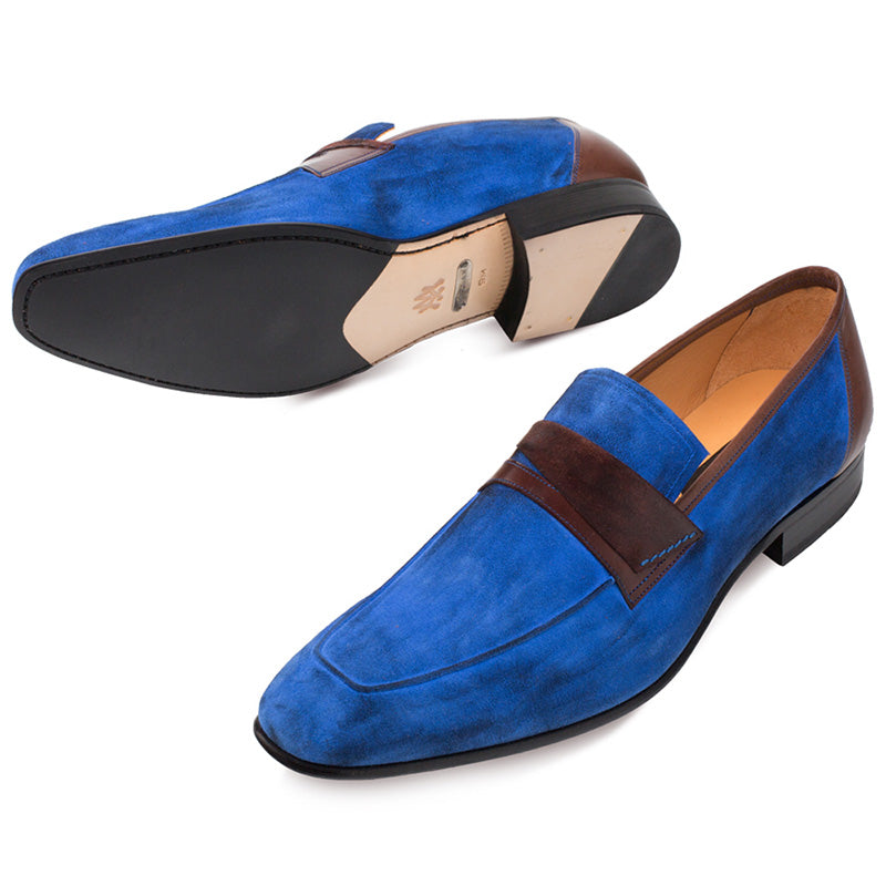 Mezlan Jordi Suede Calfskin Shoes Blue / Brown