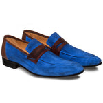 Mezlan Jordi Suede Calfskin Shoes Blue / Brown