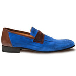 Mezlan Jordi Suede Calfskin Shoes Blue / Brown
