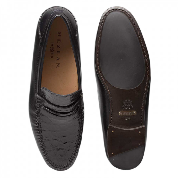 Mezlan Kronos Crocodile & Calfskin Shoes Black