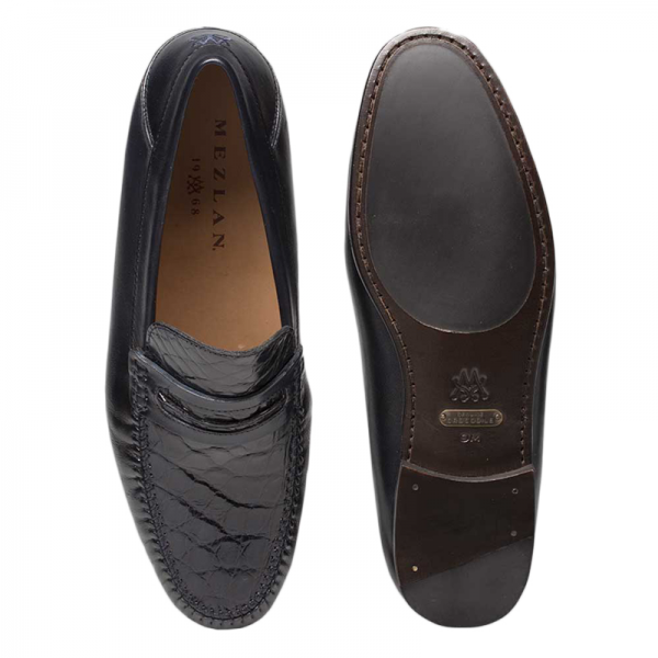 Mezlan Kronos Crocodile & Calfskin Shoes Blue