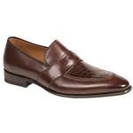 Mezlan Lambert Crocodile & Calfskin Apron Toe Loafers Brown