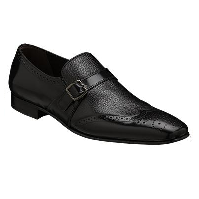 Mezlan Lazaro Deerskin & Calfskin Strap Loafers Black
