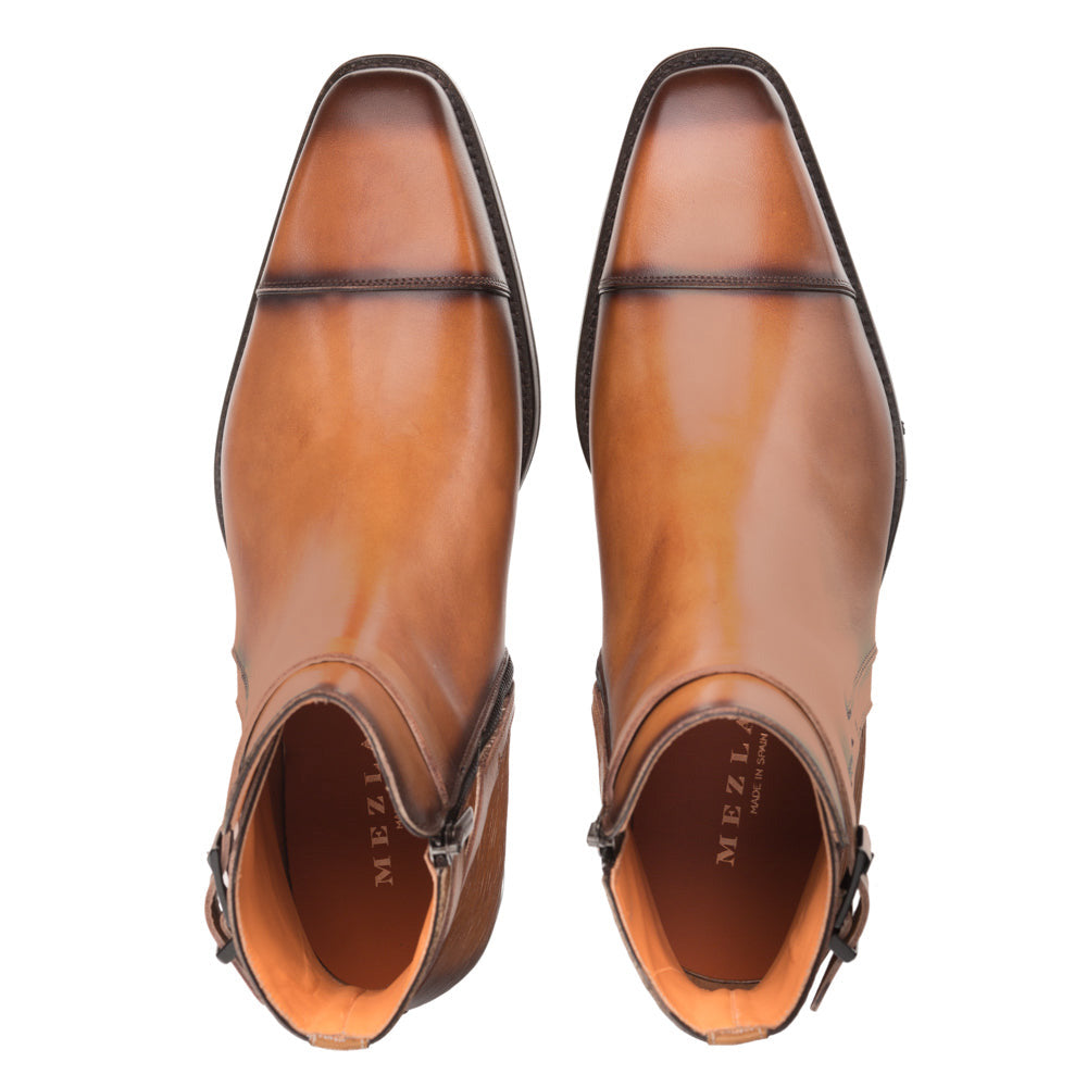 Mezlan Leather Zip Boots Cognac