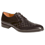 Mezlan Levi Textured Calfskin Wingtip Shoes Black