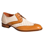Mezlan Levi Textured Calfskin Wingtip Shoes Camel / Bone