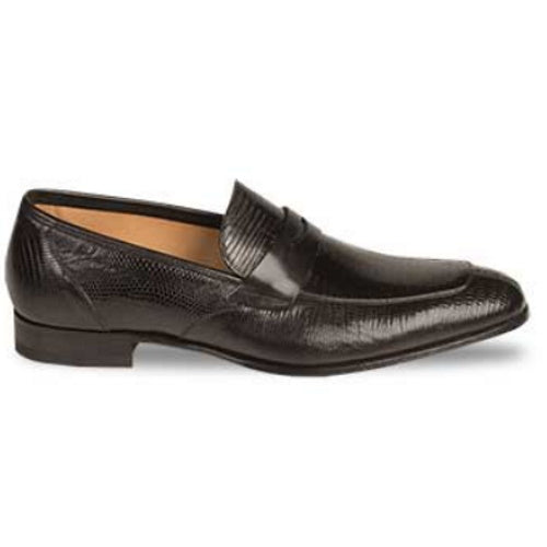 Mezlan Lipari Lizard Penny Loafers Black