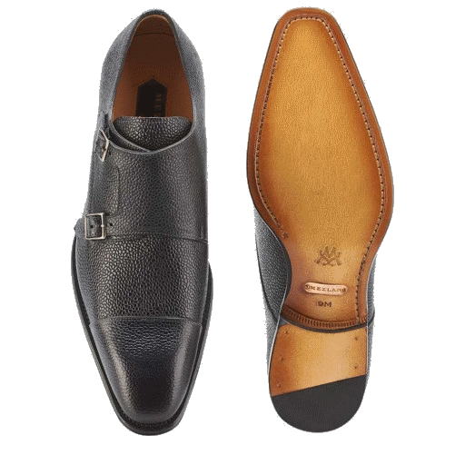 Mezlan Lubrin Embossed Calfskin Double Monk Strap Shoes Black