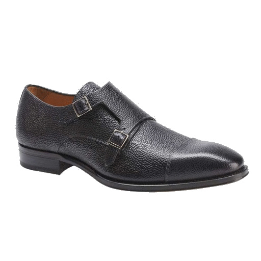 Mezlan Lubrin Embossed Calfskin Double Monk Strap Shoes Black