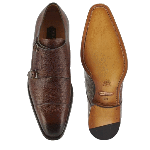 Mezlan Lubrin Embossed Calfskin Double Monk Strap Shoes Brown