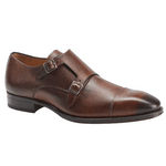 Mezlan Lubrin Embossed Calfskin Double Monk Strap Shoes Brown