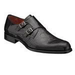 Mezlan Lucio Crocodile & Calfskin Double Monk Strap Shoes Black