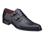 Mezlan Lucio Crocodile & Calfskin Double Monk Strap Shoes Blue