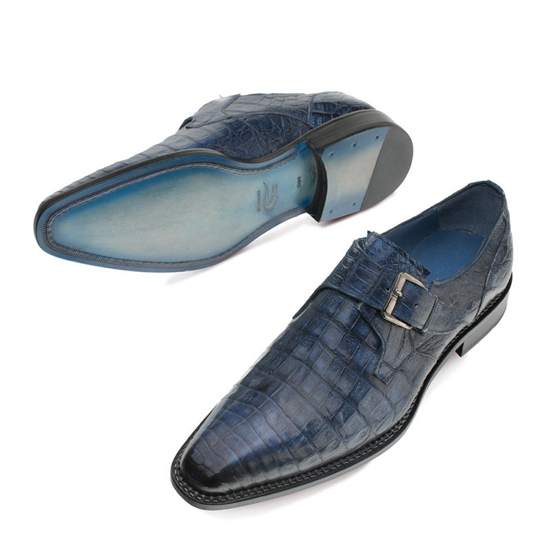 Mezlan Magnus Crocodile Monk Strap Shoes Blue