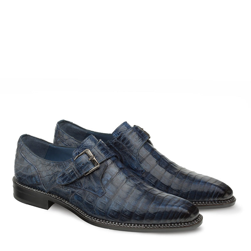 Mezlan Magnus Crocodile Monk Strap Shoes Blue