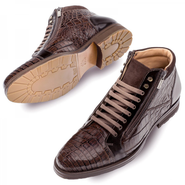 Mezlan Manson Crocodile Calfskin Suede Boots Brown
