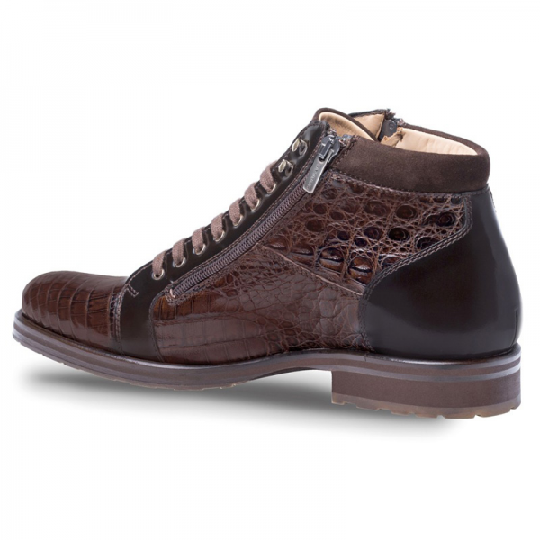 Mezlan Manson Crocodile Calfskin Suede Boots Brown