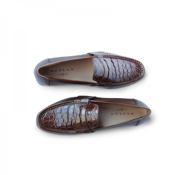 Mezlan Marconi Calfskin & Crocodile Loafers Cognac / Tan