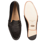 Mezlan Marconi Calfskin & Crocodile Penny Loafers Black