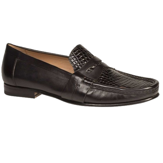 Mezlan Marconi Calfskin & Crocodile Penny Loafers Black