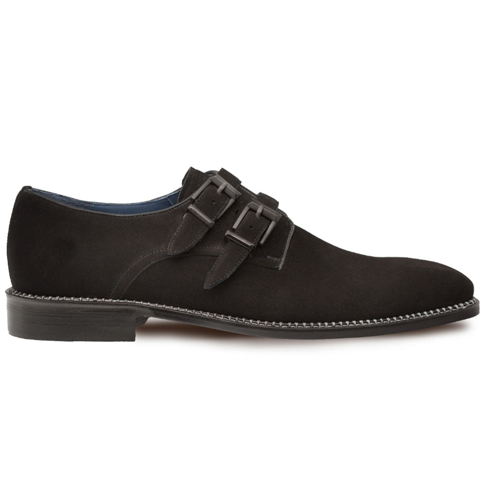 Mezlan Meier Suede Double Monkstrap Dress Shoes Black