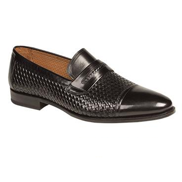 Mezlan Moya Embossed Woven Calfskin Loafers Black