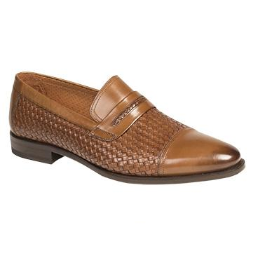Mezlan Moya Embossed Woven Calfskin Loafers Tan