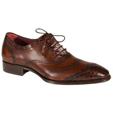 Mezlan Munich Crocodile & Calfskin Wingtip Brogues Brown